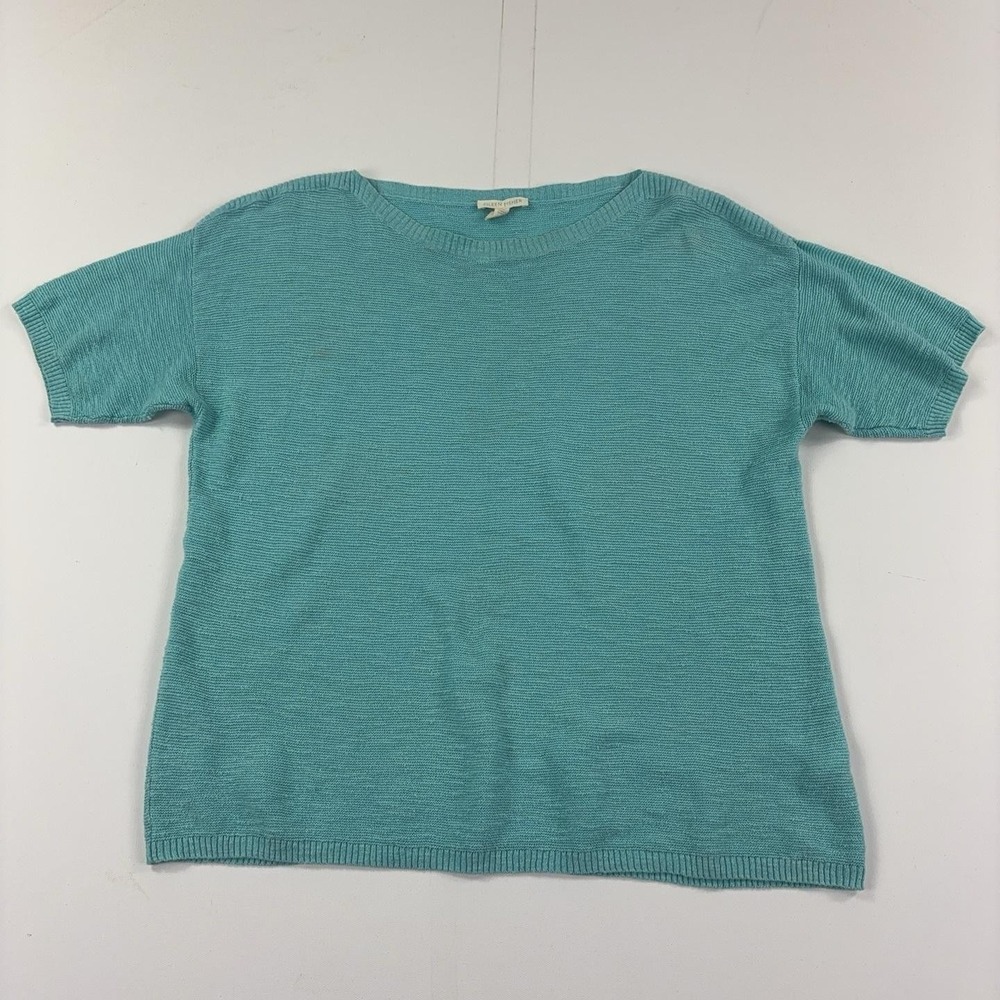 Eileen Fisher Organic Linen Cotton Slub Sweater Top Women's M Turquoise S17LFV